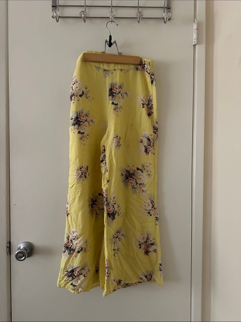 Anthropologie Yellow Floral Wide-Leg Pants